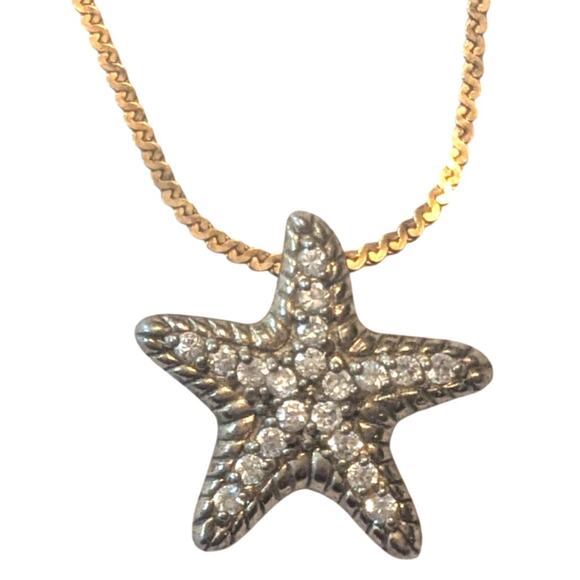 Vintage Jewelry - Sterling Silver Starfish Necklace Gold Tone Pendant 18 inch Gold Filled Chain